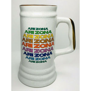 Vintage ARIZONA Brown Speckled Beer Mug Stein Spell Out Rainbow LGBTQ RARE Retro